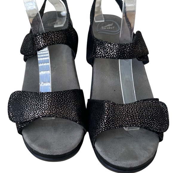 Dansko Sonnet Sandals 41 US 10.5 / 11 Black Metallic Leopard Shimmer Leather - Picture 4 of 8